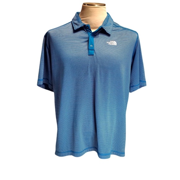 Other - North Face Polo Shirt Men's Size L Flashdry Blue Short Sleeve With White Stripes
